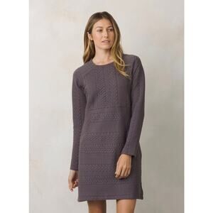 Prana Macee Muted Truffle Jacquard Print Long Sleeve Scoop Neck Casual Dress S